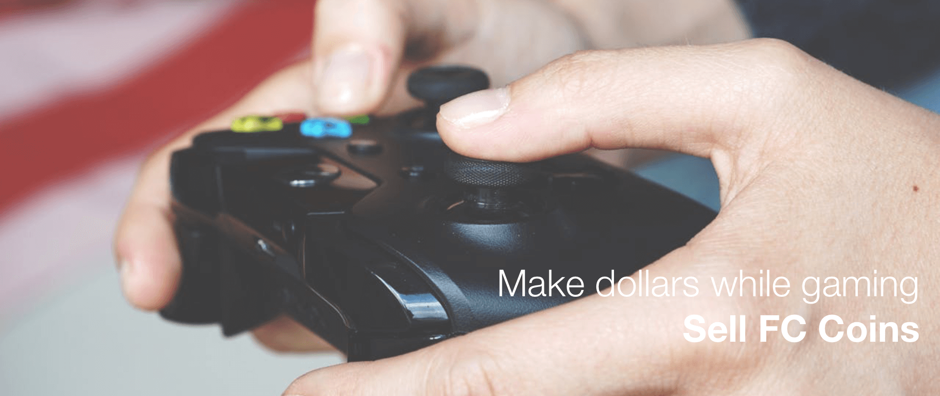 A stack of virtual FC coins from EA Sports FC 25 shown with a PlayStation controller. Sell FC coins while having fun.