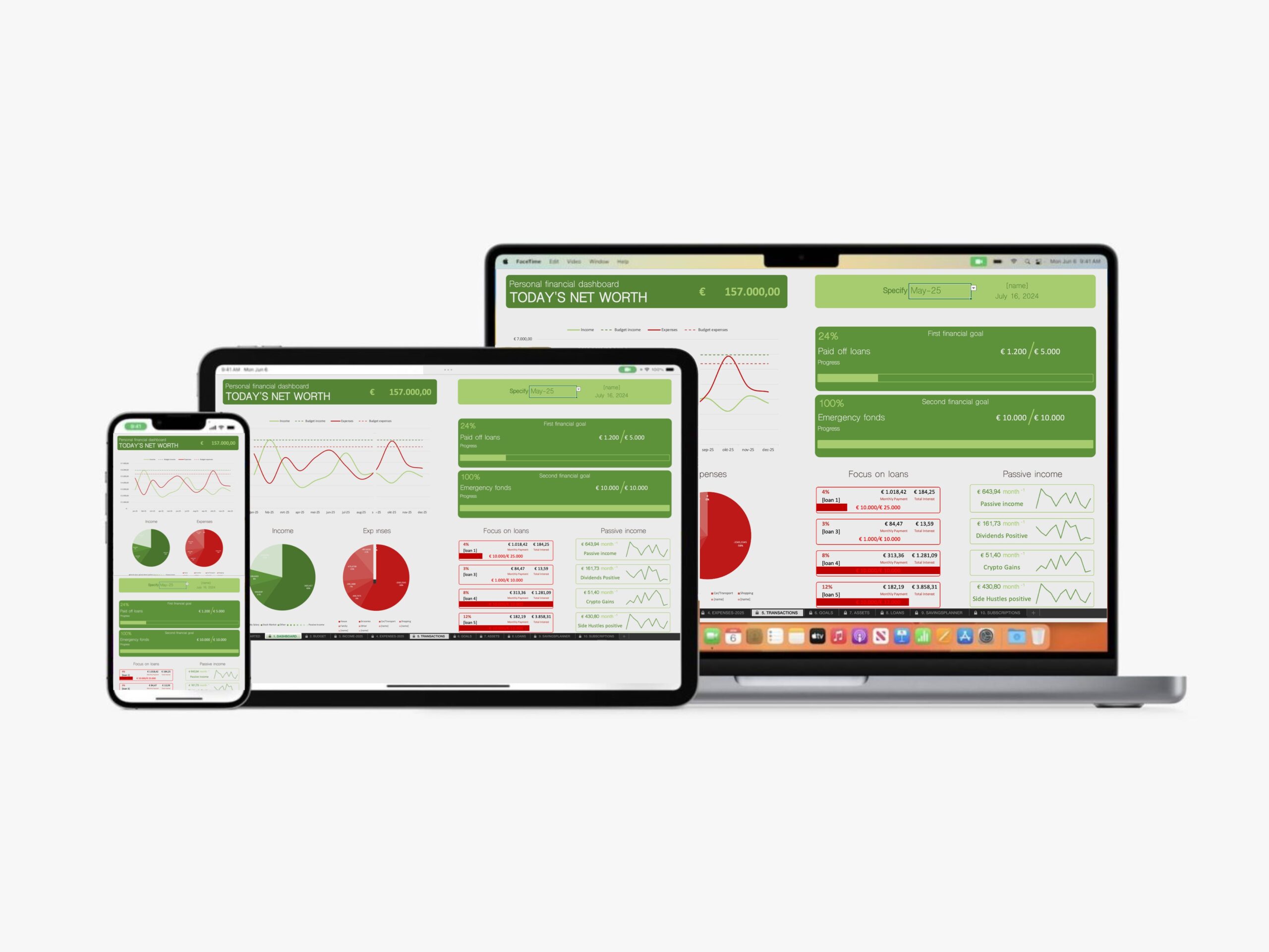 Cover of personal financial dashboard showing net worth, income, expenses and passive income tracking